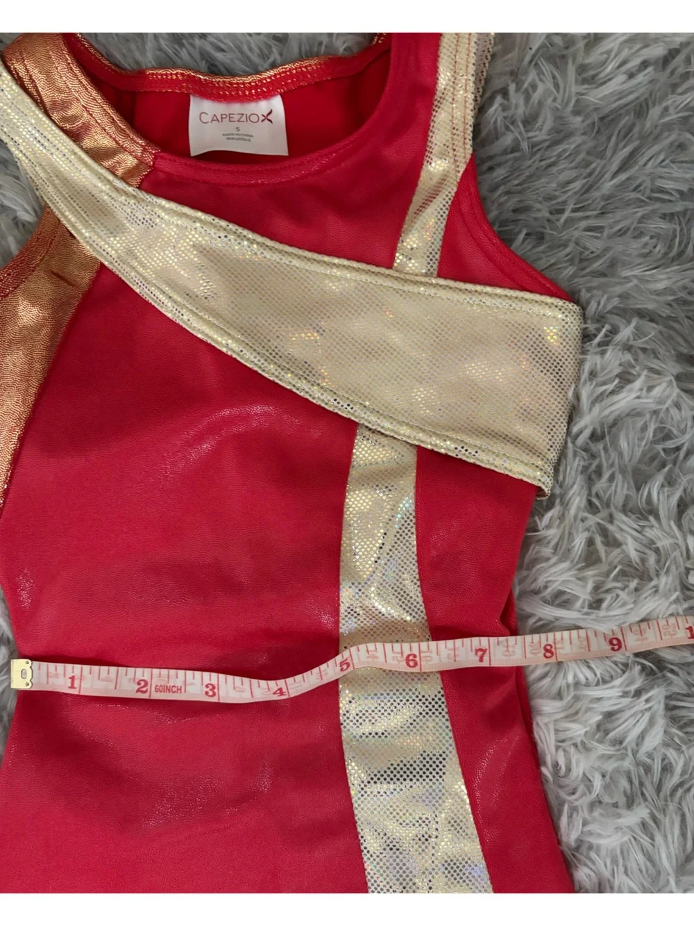 Capezio Gymnastics Dance Red and Gold Metallic leotard